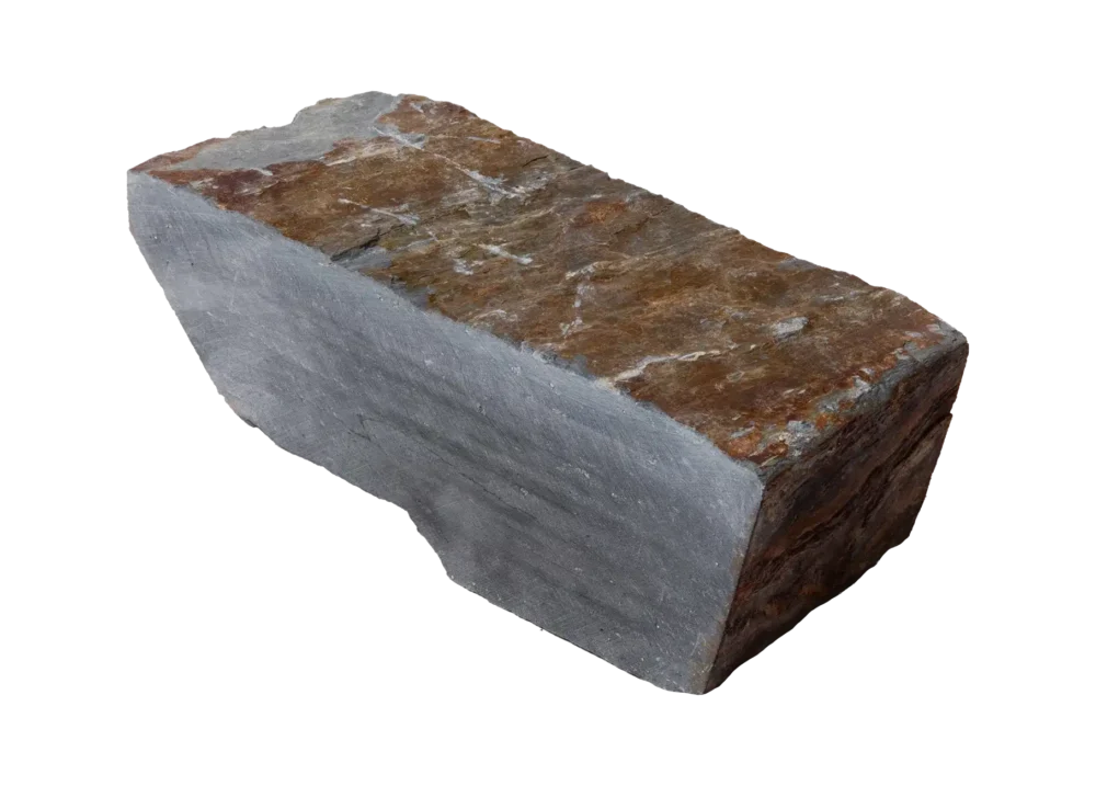 A studio image of blue/grey sawn face cut stone