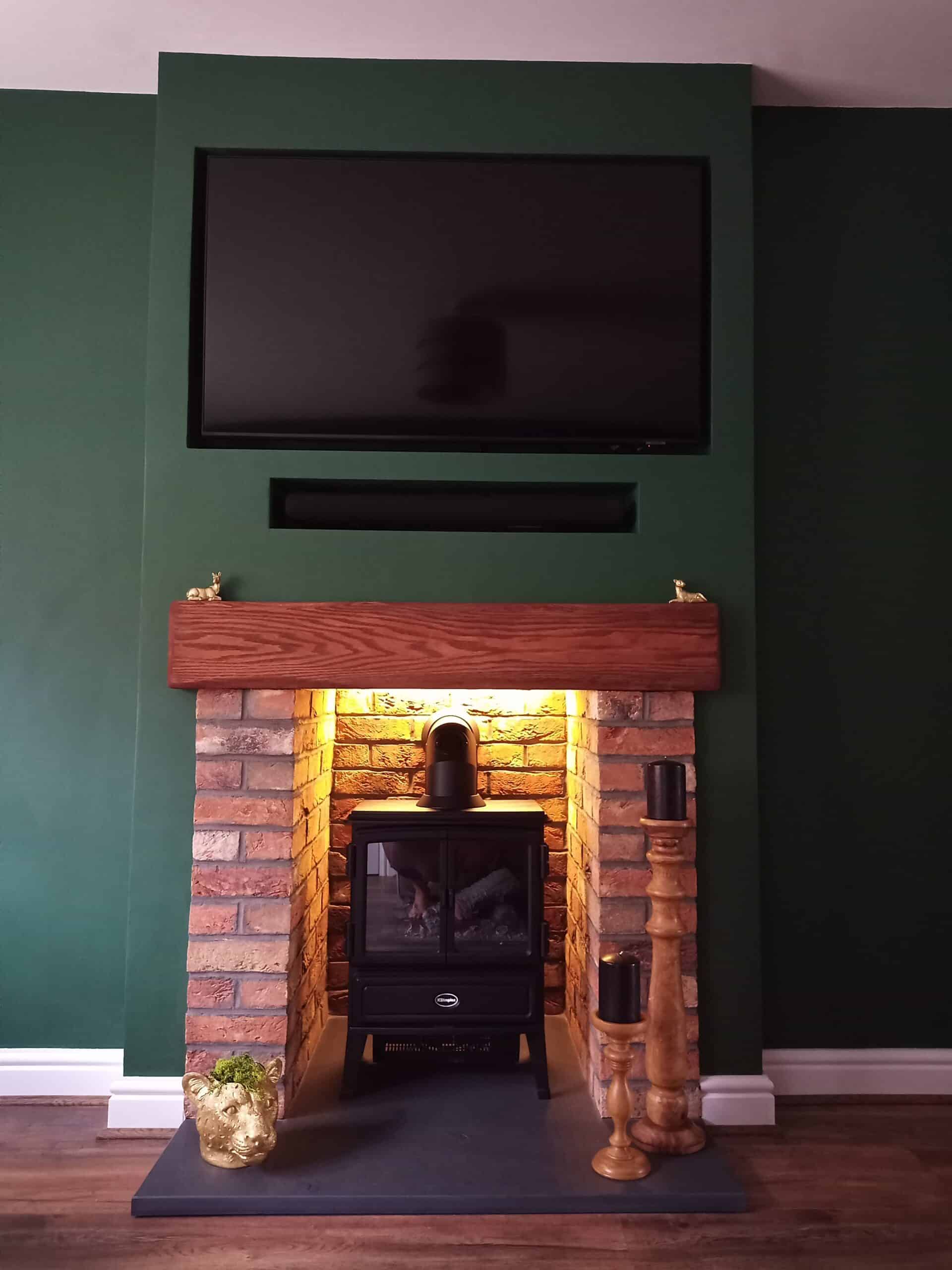 Hearth-scaled cornish slate hearth in a fireplace setting